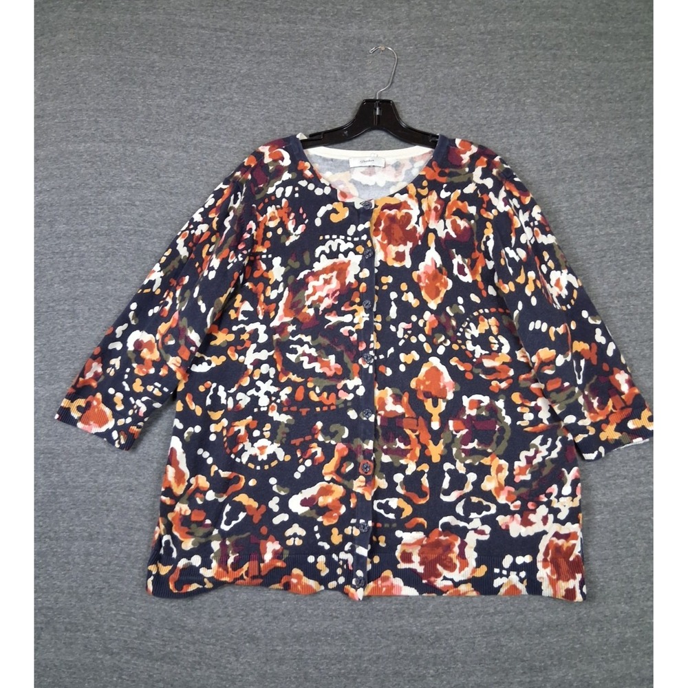 CJ Banks Womens Sweater 2XL Multi Floral Cardigan Coastal Cottage Garden Grannie
